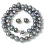 Pearl Freshwater Cultured Potato Black Necklace 9.5-10.0mm 17" and Earring 9.5-10.0 mm Gift Set By Bucasi Pearl Freshwater Cultured Potato Black Necklace 9.5-10.0mm 17" and Earring 9.5-10.0 mm Gift Set By Bucasi